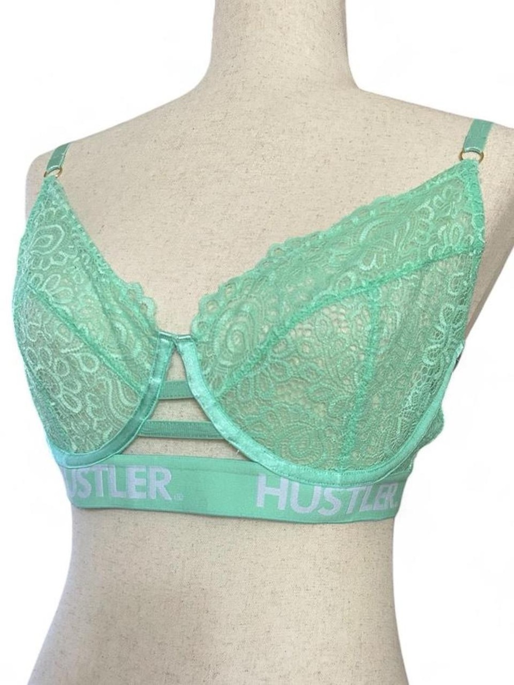 Hustler Hollywood Mint Lace Bralette with Strappy Front - Picture 2 of 7